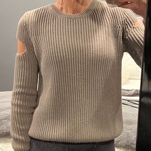 All Saints Ria Ribbed Knit Sweater With Arm Cutouts in a Mink Brown Size Medium